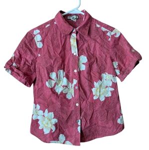 Caribbean Joe petite  Hawaiian women's button down Shirt peach PS